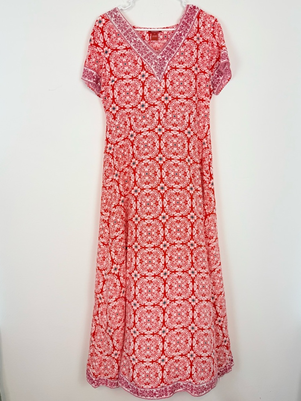 Sundance Orange/White Floral Geometric Mix Media Print Maxi Dress. Size Large.